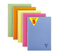 Clairefontaine 328126C Colección Linicolor FRESH Lote de 5 Cahiers à Spirale - A4 21x29,7 cm - 180 Páginas Petits Carreaux - Papier Blanc 90 g - Couverture Polypro Transparente - Couleurs Aléatoires