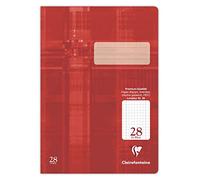 Clairefontaine 331028C - Paquete de 25 cuadernos DIN A4, 16 hojas, 90 g, lineado 28 a cuadros 5 x 5 mm con borde, ideal para la escuela, rojo, 1 paquete