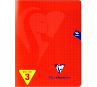 Clairefontaine 333741AMZC - Lote de 3 cuadernos con grapas Mimesys (17 x 22 cm, 96 páginas grandes baldosas, 90 g, cubierta de polietileno, color rojo