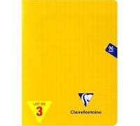 Clairefontaine 343741AMZC - Lote de 3 cuadernos con grapas Mimesys (17 x 22 cm, 96 páginas grandes baldosas, 90 g, cubierta de polietileno, color amarillo