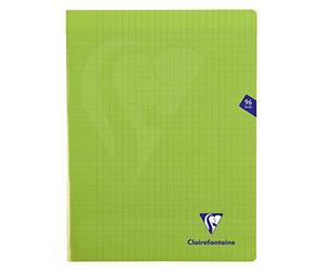 Clairefontaine 353361C - Un paquet de 10 cahiers piqués Mimesys 96 pages 24x32 cm 90g grands carreaux, couverture polypro (plastique), Vert