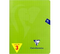 Clairefontaine 353741AMZC - Lote de 3 cuadernos con grapas Mimesys (17 x 22 cm, 96 páginas grandes azulejos - 90 g, cubierta de polietileno, color verde