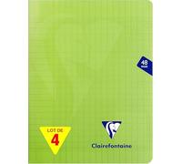 Clairefontaine 353751AMZC - Lote de 4 cuadernos con grapas Mimesys (17 x 22 cm, 48 páginas grandes azulejos - Papel blanco 90 g, cubierta de polietileno, color verde