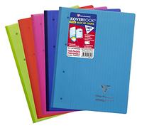 Clairefontaine 4841C Un bloque de cursos Koverbook grapado gran lado, A4+ 22, 3 x 29, 6 cm, 160 páginas, azulejos perforados con 4 agujeros, Papel blanco 90 g, Cubierta polipro color aleatorio
