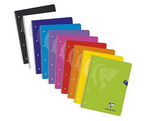 Clairefontaine 598753C - Mimesys cahier spiralé polypro 22,5x29,5cm 240p Q.5x5 cadré perfo. 4 trous 5 couleurs de bandes couleurs VIVES - couleur aléatoire