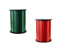 Clairefontaine 601774AMZC - un juego de 2 bobinas de Cinta Smooth Bolduc - 500mx0.7 cm - Envoltorio de regalo, accesorio de decoración - Verde/Rojo