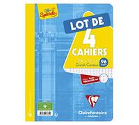 Clairefontaine 643361C Lot de 4 Cahiers Agrafés - 24x32 cm - 96 Pages Grands Carreaux - Papier Blanc 90 g - Couverture Carte Pelliculée Couleur Aléatoire