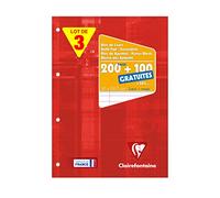 Clairefontaine 65818AMZC - Juego de 3 bloques de curso perforados (A4, 21 x 29,7 cm, 200 páginas + 100 gratis), color blanco