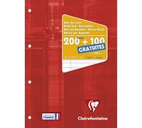 Clairefontaine 65818C Un bloque de cursos encolado perforado rojo frambuesa - A4 21 x 29,7 cm - 300 páginas (200 + 100 gratis) -márgenes y perforados 4 agujeros - Papel 90 g - Cubierta para tarjeta