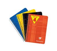 Clairefontaine 668592AMZC - Lot de 4 Carnets à Spirale - 9x14 cm - 100 Pages Petits Carreaux - Papier Blanc 90 g - Couverture Carte Pelliculée Couleur Aléatoire