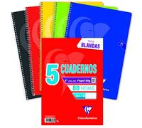 CLAIREFONTAINE 696053C Pack 5 Cuadernos, cuadricula + margen (4x4 + M), tapa blanda premium, 80 hojas - Surtido de colores vivos