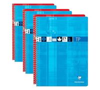 Clairefontaine 8007C Un cuaderno de espiral de trabajos prácticos - 24 x 32 cm - 80 páginas grandes de cuadros 90 g y lisas, 125 g, manta para mapas pellizcados - Color aleatorio (Paquete de 3)