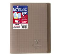 Clairefontaine 951407C Un Cahier Agrafé Koverbook Gris - 17x22 cm - 96 Pages Grands Carreaux - Papier Blanc 90 g - Couverture Polypro