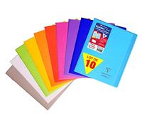 Clairefontaine 951501C Lot de 10 Cahiers Agrafés Koverbook - 17x22 cm - 96 Páginas Lignées avec Marge - Papier Blanc 90 g - Couverture Polypro Transparente - Couleurs Aléatoires