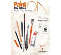 Clairefontaine 960060C Bloc encolado PaintON Multi-técnicas A6 10,5x14,8 cm 250g - 15 Hojas Papel de Dibujo Multi-técnicas de Grano Muy Ligero - Blanco