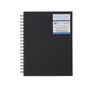 Clairefontaine 960082C Libreta Espiral Micro-perforé Goldline - 40 Hojas Papel de Dibujo Multi-técnica Blanco - 17,8x25,4 cm 250g - Formato Vertical - Cubierta Rígida Negra Imitación Tela