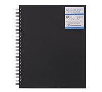 Clairefontaine 960084C Libreta Espiral Micro-perforé Goldline - 40 Hojas Papel de Dibujo Multi-técnica Blanco - 22,9x30,5 cm 250g - Formato Vertical - Cubierta Rígida Negra Imitación Tela