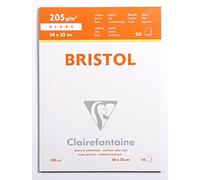 Clairefontaine 96170C Bloc Pegado Bristol - 20 Hojas de Papel Bristol Blanco Extra Liso - 24x32 cm 205g - Ideal para el Dibujo Técnico con Pluma