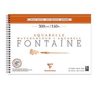 Clairefontaine 96353C Álbum Espiral Fontaine - 12 Hojas de Papel Acuarela Blanco 100% Algodón Grano Satinado Calidad Profesional 26x36 cm 300g