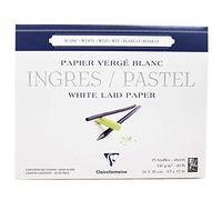 Clairefontaine 96482C Bloc Collé Ingres Pastel - 25 Feuilles Papier Ingres Vergé Blanc - 24x30 cm 130g - Idéal pour le Dessin au Crayon, à la Sanguine ou au Fusain