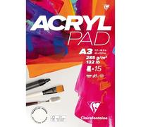 Clairefontaine 96512C - Bloc Pegado Acrylpad A3 29,7x42 cm 285g - 15 Hojas de Papel Acrílico Blanco Natural con Superficie Casi Lisa - Ideal para el Acrílico y la Gouache