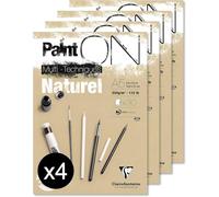 Clairefontaine 96539C - Un bloc encollé de papier dessin Paint'On 30 feuilles 14,8x21 cm 250g, Naturel- Paquet de 4 blocs