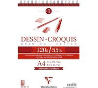 Clairefontaine 96614C Bloc Spiralé en-tête Papier Dessin Croquis - 50 Feuilles Papier Dessin au Grain Très Léger - A4 21x29,7 cm 120g