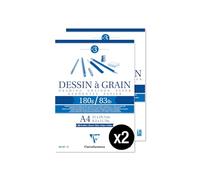 Clairefontaine 96624AMZC Un lote de 2 Blocs Encolados Papel de Dibujo con Grano - 30 Hojas de Papel de Dibujo de Grano Marcado - A4 21x29,7 cm 180g - Dibujo y Croquis al Lápiz, Rotulador y Carboncillo