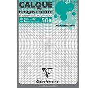 Clairefontaine 97131C Bloc Pegado Papel Calco Escala - 50 Hojas Papel Calco Altamente Transparente - A4 21x29,7 cm 90/95g - Ideal para el Dibujo Técnico
