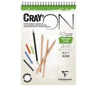 Clairefontaine 975032C Bloc espiral Cray'ON - 30 Hojas de Papel de Dibujo Blanco al Grano Fin - Hojas Desprendibles - A3 29,7x42 cm 160g - Ideal para el Dibujo y el Croquis al Lápiz