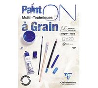 Clairefontaine 975048C - Bloque de pegamento multitécnico de PaintON - 20 hojas de papel de dibujo multitécnico con grano pulido, blanco - A5 14,8 x 21 cm, 250 g, paquete de 4 bloques