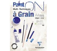 Clairefontaine 975049C - Bloque de pegamento multitécnico de PaintON - 20 hojas de papel de dibujo multitécnico con grano pulido, blanco - A4 21 x 29,7 cm, 250 g, paquete de 4 bloques