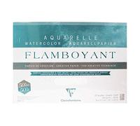 Clairefontaine 975066C - Un bloc encolado 4 lados de papel de dibujo Flamboyant 20 hojas acuarela 36x51 cm 300g, Blanco