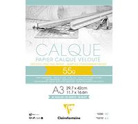 Clairefontaine 975081C Bloc Pegado Papel Calco - 50 Hojas Papel Calco Altamente Transparente - A3 29,7x42 cm 55g - Ideal para el Dibujo Técnico