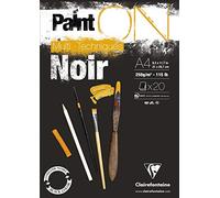 Clairefontaine 975169C - Lote de 20 hojas de papel de dibujo multitécnico de grano ligeramente rugoso, color negro, A4, 21 x 29,7 cm, 250 g