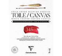 Clairefontaine 975222C - Un bloque encolado de 10 lienzos listos para pintar, 24 x 30 cm, 345 g, blanco flor de lis