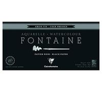 Clairefontaine 975304C - Bloque encolado de 4 lados papel acuarela fuente 15 hojas de grano fino negro 20 x 40 cm, 300 g