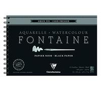 Clairefontaine 975310C - Bloc de espiral de papel acuarela fuente 12 hojas de grano fino negro, 12 x 18 cm, 300 g