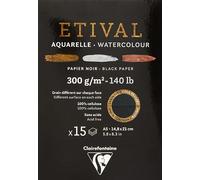Clairefontaine 975317C - Un bloc encolado 1 lado de papel de dibujo Etival 15 hojas 14,8x21 cm 300g doble granos (anverso grano fino y dorso grano grueso), Negro