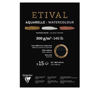 Clairefontaine 975319C - Bloque encolado 1 lado papel de acuarela Etival 15 hojas negras 29, 7 x 42 cm, 300 g, doble grano (doble grano fino y reverso, grano torchón)