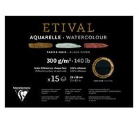 Clairefontaine 975323C - Un bloc encolado 1 lado de papel de dibujo Etival 15 hojas 28x38 cm 300g doble granos (anverso grano fino y dorso grano grueso), Negro