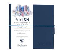Clairefontaine 975436C - Cuaderno cosido Paint'On 64 páginas blancas de grano 19 x 19 cm, 250 g, cierre elástico, tapa azul