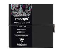 Clairefontaine 975439C - Un libreta cosida de papel de dibujo Paint'On 64 páginas noires 19x19 cm 250g, cierre elástico, cubierta flexible negra