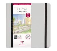 Clairefontaine 975447C - Cuaderno cosido de papel de dibujo Etival gris claro de grano fino con 24 páginas 21c21 cm 300 g + 12 postales preimpresas