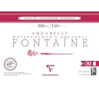 Clairefontaine 975449C Bloc encolado 4 Lados Fontaine - 20 Hojas de Papel Acuarela Blanco 100% Algodón Grano Fino Calidad Profesional 18x26 cm 300g