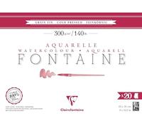 Clairefontaine 975500C Bloc encolado 4 Lados Fontaine - 20 Hojas de Papel Acuarela Blanco 100% Algodón Grano Fino Calidad Profesional 23x31 cm 300g