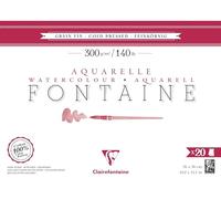 Clairefontaine 975501C Bloc encolado 4 Lados Fontaine - 20 Hojas de Papel Acuarela Blanco 100% Algodón Grano Fino Calidad Profesional 26x36 cm 300g