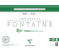 Clairefontaine 975506C Bloc encolado 4 Lados Fontaine - 20 Hojas de Papel Acuarela Blanco 100% Algodón Grano Grueso Calidad Profesional 23x31 cm 300g