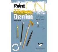 Clairefontaine 975700C Bloc Collé PaintON Multi-techniques - 15 Feuilles Papier Dessin Multi-techniques au Grain Légèrement Rugueux - Denim - A5 14,8x21 cm 250g