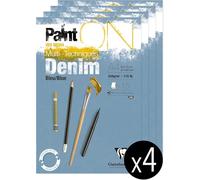 Clairefontaine 975701C - Un bloc encollé de papier dessin Paint'On 15 feuilles 21x29,7 cm 250g, Bleu denim - Paquet de 4 blocs